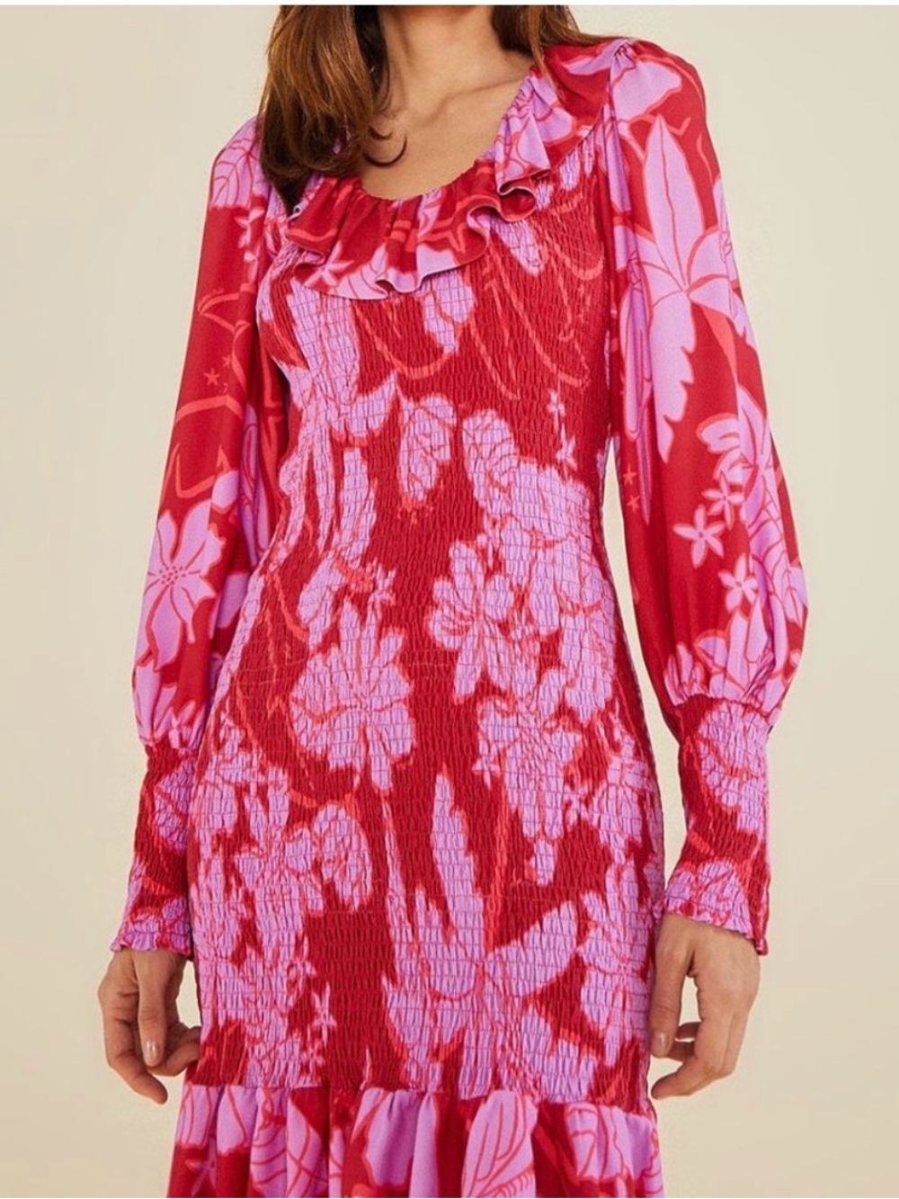 Farm Rio, NWT Floral Ruffle-Smock Mini Dress - Picture 2 of 4
